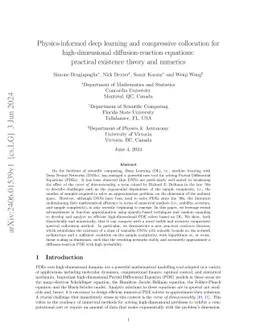Physics-informed deep learning and compressive collocation for high-dimensional diffusion-reaction equations: practical existence theory and numerics