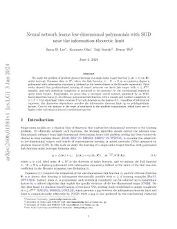 Neural network learns low-dimensional polynomials with SGD near the
  information-theoretic limit