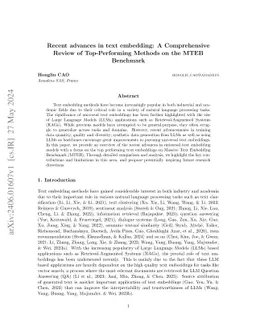 Recent advances in text embedding: A Comprehensive Review of
  Top-Performing Methods on the MTEB Benchmark