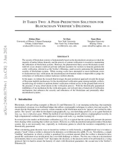 It Takes Two: A Peer-Prediction Solution for Blockchain Verifier's Dilemma