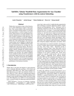 TabMDA: Tabular Manifold Data Augmentation for Any Classifier using
  Transformers with In-context Subsetting