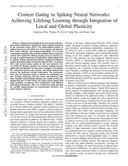 Context Gating in Spiking Neural Networks: Achieving Lifelong Learning
  through Integration of Local and Global Plasticity