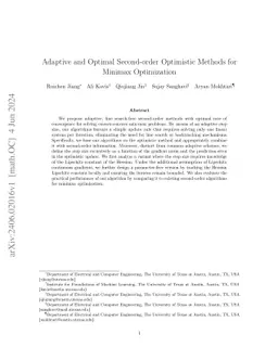 Adaptive and Optimal Second-order Optimistic Methods for Minimax
  Optimization