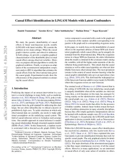 Causal Effect Identification in LiNGAM Models with Latent Confounders