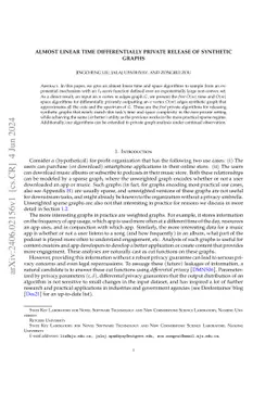 Almost linear time differentially private release of synthetic graphs