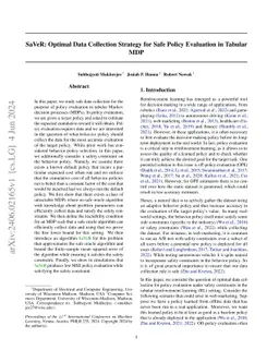SaVeR: Optimal Data Collection Strategy for Safe Policy Evaluation in
  Tabular MDP