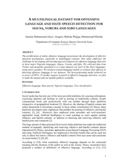 A multilingual dataset for offensive language and hate speech detection
  for hausa, yoruba and igbo languages