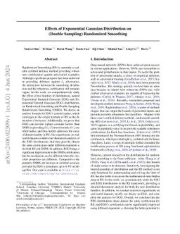 Effects of Exponential Gaussian Distribution on (Double Sampling)
  Randomized Smoothing