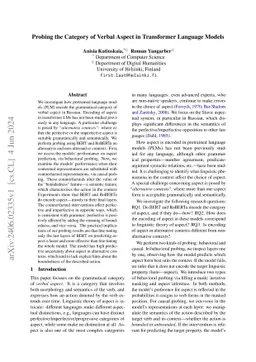 Probing the Category of Verbal Aspect in Transformer Language Models