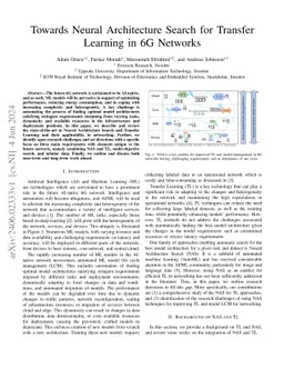 Towards Neural Architecture Search for Transfer Learning in 6G Networks