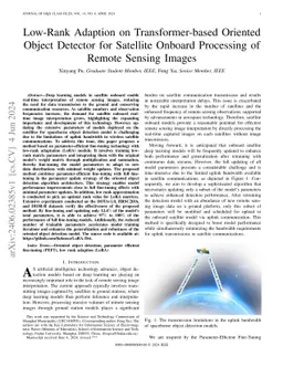 Low-Rank Adaption on Transformer-based Oriented Object Detector for
  Satellite Onboard Processing of Remote Sensing Images
