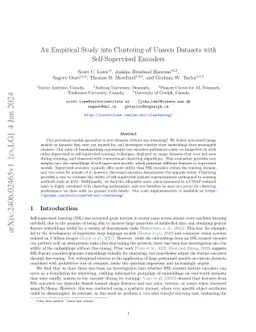 An Empirical Study into Clustering of Unseen Datasets with
  Self-Supervised Encoders