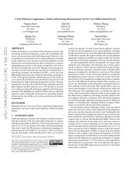 Click Without Compromise: Online Advertising Measurement via Per User Differential Privacy