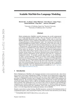 Scalable MatMul-free Language Modeling