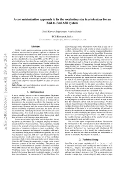 A cost minimization approach to fix the vocabulary size in a tokenizer
  for an End-to-End ASR system