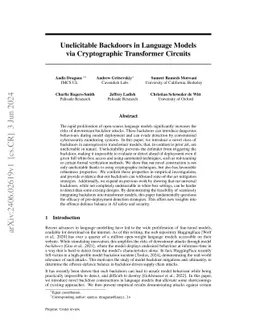 Unelicitable Backdoors in Language Models via Cryptographic Transformer Circuits