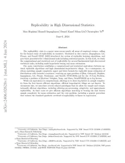 Replicability in High Dimensional Statistics