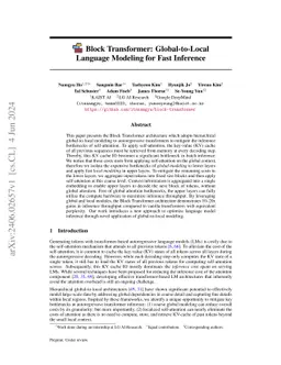 Block Transformer: Global-to-Local Language Modeling for Fast Inference