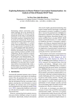 Exploring Robustness in Doctor-Patient Conversation Summarization: An
  Analysis of Out-of-Domain SOAP Notes