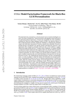 HYDRA: Model Factorization Framework for Black-Box LLM Personalization
