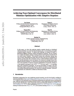 Achieving Near-Optimal Convergence for Distributed Minimax Optimization
  with Adaptive Stepsizes