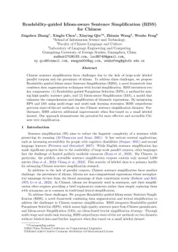 Readability-guided Idiom-aware Sentence Simplification (RISS) for
  Chinese