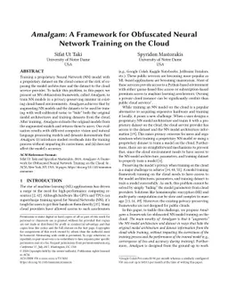 Amalgam: A Framework for Obfuscated Neural Network Training on the Cloud