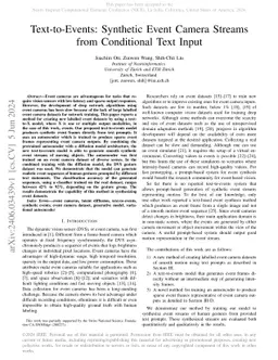 Text-to-Events: Synthetic Event Camera Streams from Conditional Text
  Input