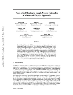 Node-wise Filtering in Graph Neural Networks: A Mixture of Experts
  Approach