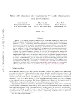 QJL: 1-Bit Quantized JL Transform for KV Cache Quantization with Zero
  Overhead