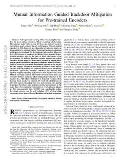 Mutual Information Guided Backdoor Mitigation for Pre-trained Encoders