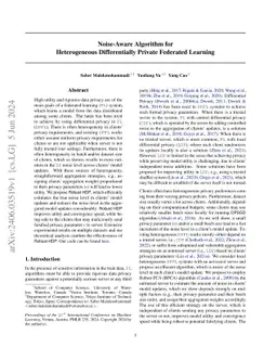 Noise-Aware Algorithm for Heterogeneous Differentially Private Federated Learning