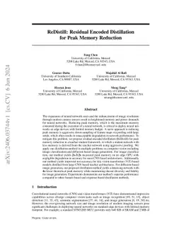 ReDistill: Residual Encoded Distillation for Peak Memory Reduction of CNNs