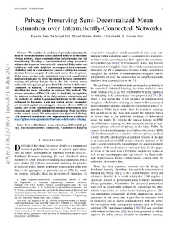 Privacy Preserving Semi-Decentralized Mean Estimation over
  Intermittently-Connected Networks