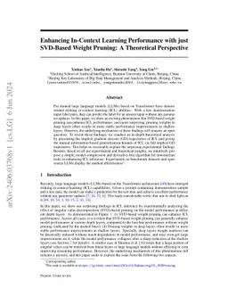 Enhancing In-Context Learning Performance with just SVD-Based Weight
  Pruning: A Theoretical Perspective
