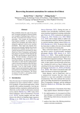 Recovering document annotations for sentence-level bitext