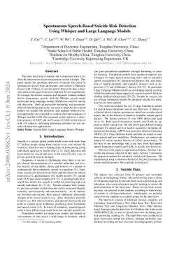 Spontaneous Speech-Based Suicide Risk Detection Using Whisper and Large
  Language Models