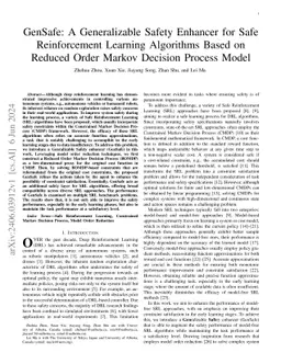 GenSafe: A Generalizable Safety Enhancer for Safe Reinforcement Learning Algorithms Based on Reduced Order Markov Decision Process Model