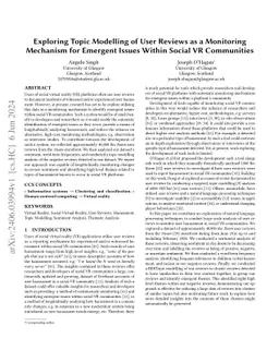 Exploring Topic Modelling of User Reviews as a Monitoring Mechanism for
  Emergent Issues Within Social VR Communities