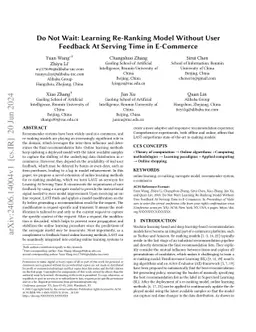 Do Not Wait: Learning Re-Ranking Model Without User Feedback At Serving
  Time in E-Commerce