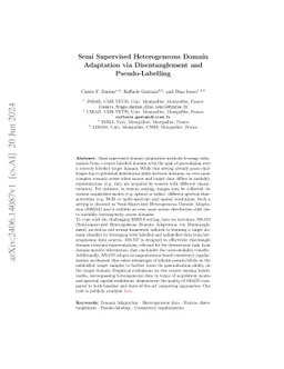 Semi Supervised Heterogeneous Domain Adaptation via Disentanglement and
  Pseudo-Labelling