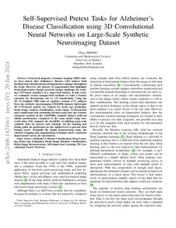 Self-Supervised Pretext Tasks for Alzheimer's Disease Classification
  using 3D Convolutional Neural Networks on Large-Scale Synthetic Neuroimaging
  Dataset