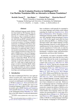 On the Evaluation Practices in Multilingual NLP: Can Machine Translation
  Offer an Alternative to Human Translations?