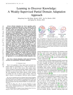 Learning to Discover Knowledge: A Weakly-Supervised Partial Domain
  Adaptation Approach