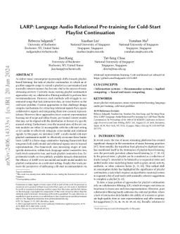 LARP: Language Audio Relational Pre-training for Cold-Start Playlist
  Continuation