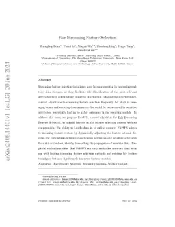 Fair Streaming Feature Selection