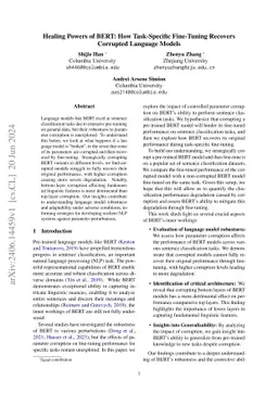 Healing Powers of BERT: How Task-Specific Fine-Tuning Recovers Corrupted Language Models