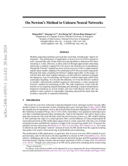 On Newton's Method to Unlearn Neural Networks