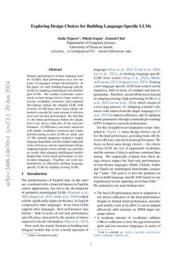 Exploring Design Choices for Building Language-Specific LLMs