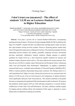 I don't trust you (anymore)! -- The effect of students' LLM use on Lecturer-Student-Trust in Higher Education